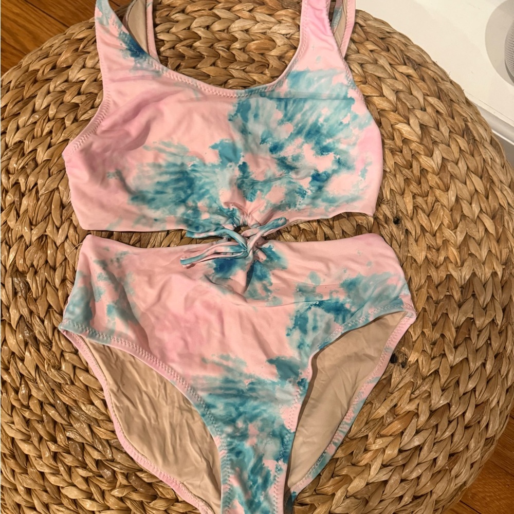 Kids Swim One Piece - Pink and Blue Tie-Dye